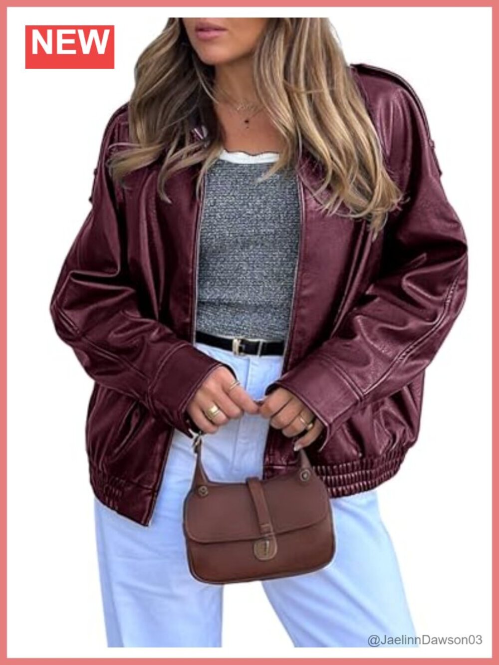 Oversized Faux Leather PU Zip Up Bomber Jacket Long Sleeve